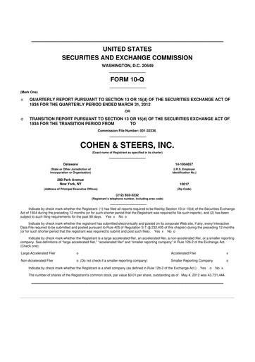Thumbnail Cohen & Steers 10-Q Quarterly Report FY2012 