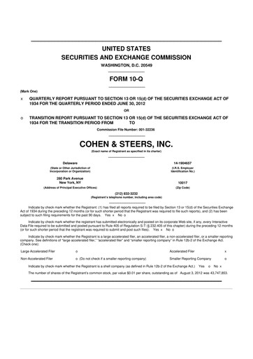 Thumbnail Cohen & Steers 10-Q Quarterly Report FY2012 