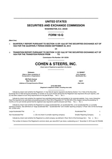 Thumbnail Cohen & Steers 10-Q Quarterly Report FY2012 
