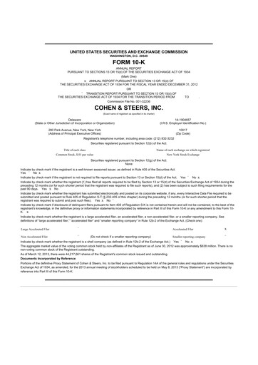 Thumbnail Cohen & Steers 10-K Annual Report 2012