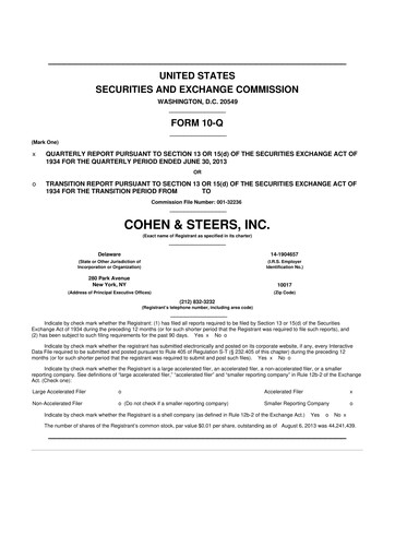 Thumbnail Cohen & Steers 10-Q Quarterly Report FY2013 