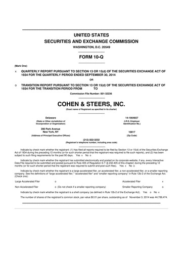 Thumbnail Cohen & Steers 10-Q Quarterly Report FY2014 
