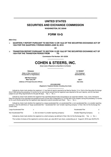 Thumbnail Cohen & Steers 10-Q Quarterly Report FY2016 
