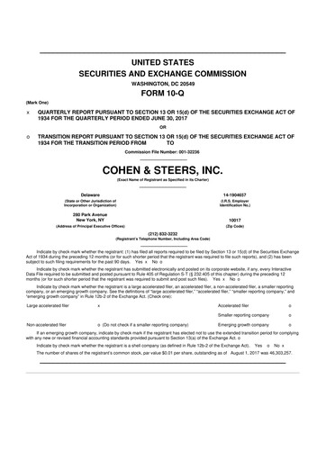 Thumbnail Cohen & Steers 10-Q Quarterly Report FY2017 