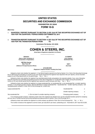 Thumbnail Cohen & Steers 10-Q Quarterly Report FY2017 