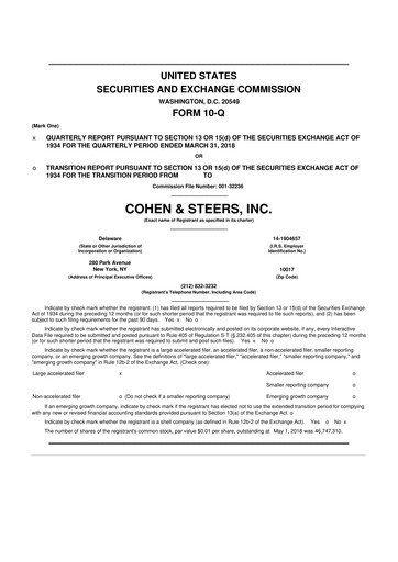 Thumbnail Cohen & Steers 10-Q Quarterly Report FY2018 