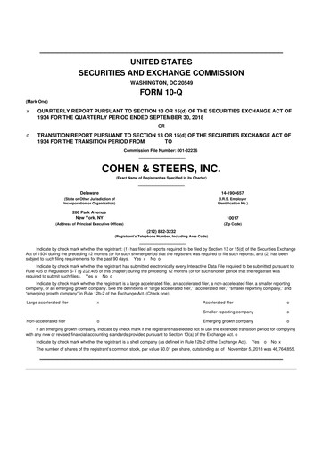Thumbnail Cohen & Steers 10-Q Quarterly Report FY2018 