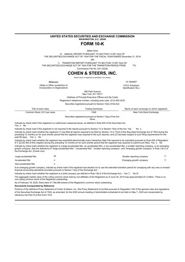 Thumbnail Cohen & Steers 10-K Annual Report 2019