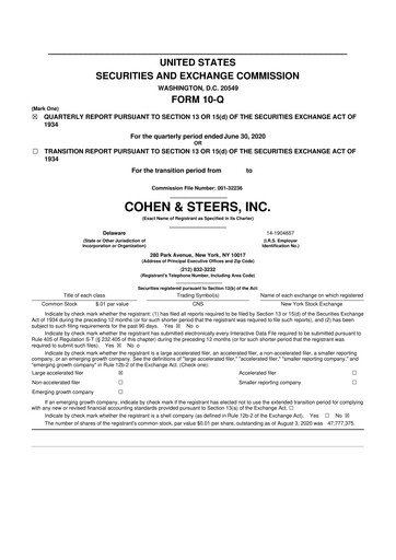 Thumbnail Cohen & Steers 10-Q Quarterly Report FY2020 