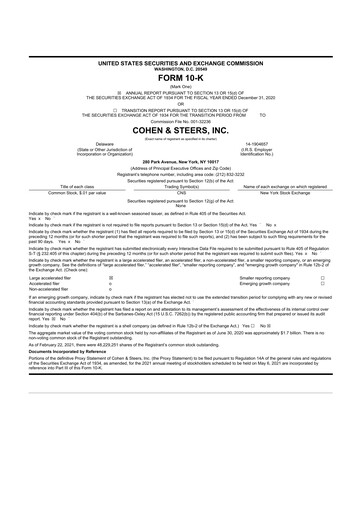 Thumbnail Cohen & Steers 10-K Annual Report 2020