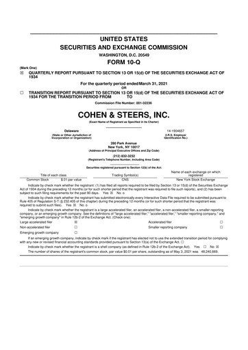 Thumbnail Cohen & Steers 10-Q Quarterly Report FY2021 