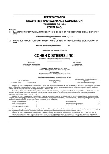 Thumbnail Cohen & Steers 10-Q Quarterly Report FY2021 