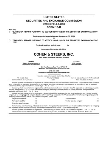 Thumbnail Cohen & Steers 10-Q Quarterly Report FY2021 