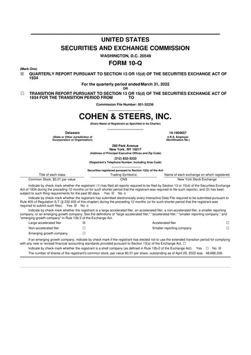 Thumbnail Cohen & Steers 10-Q Quarterly Report FY2022 