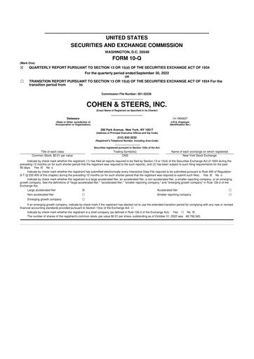Thumbnail Cohen & Steers 10-Q Quarterly Report FY2022 