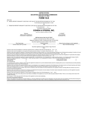 Thumbnail Cohen & Steers 10-K Annual Report 2022