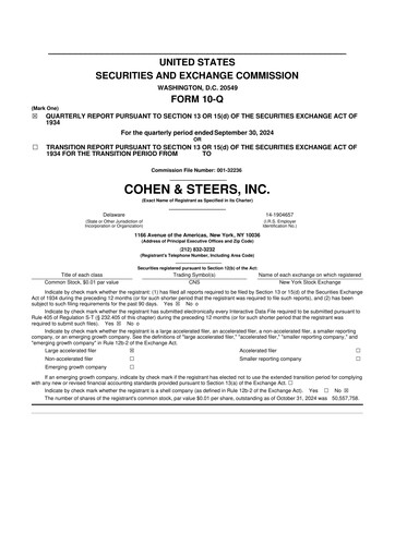 Thumbnail Cohen & Steers 10-Q Quarterly Report FY2024 
