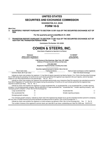 Thumbnail Cohen & Steers 10-Q Quarterly Report FY2025 