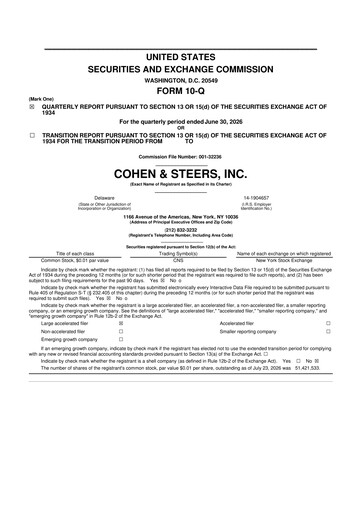 Thumbnail Cohen & Steers 10-Q Quarterly Report FY2026 
