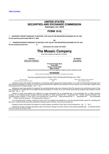 Thumbnail The Mosaic Company 10-Q Quarterly Report FY 