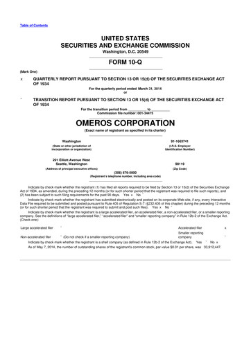 Vorschaubild Omeros Corporation 10-Q Quartalsbericht 2014 