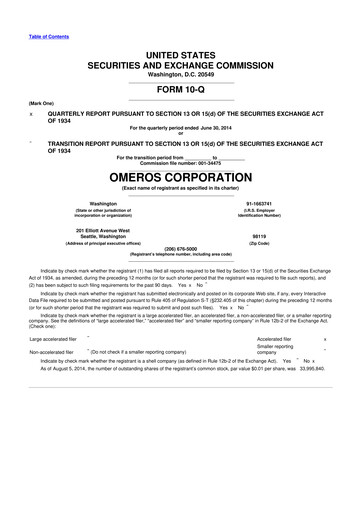 Vorschaubild Omeros Corporation 10-Q Quartalsbericht 2014 