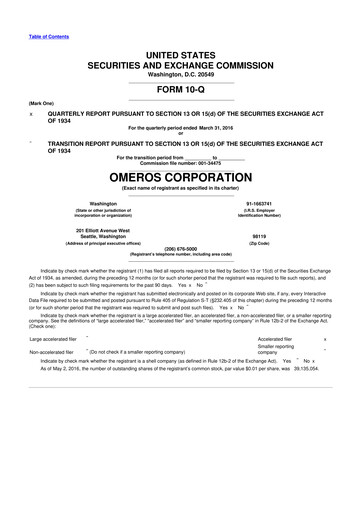 Vorschaubild Omeros Corporation 10-Q Quartalsbericht 2016 