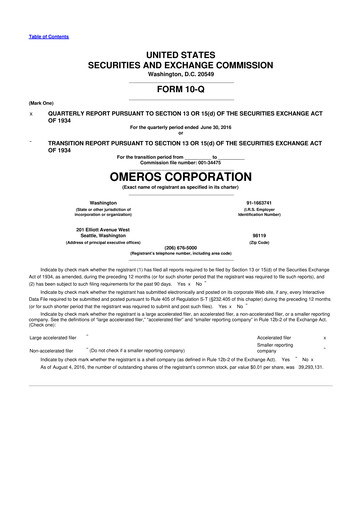 Vorschaubild Omeros Corporation 10-Q Quartalsbericht 2016 
