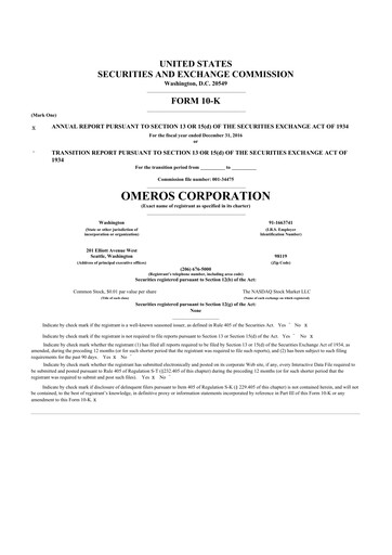 Thumbnail Omeros Corporation 10-K Annual Report 2016