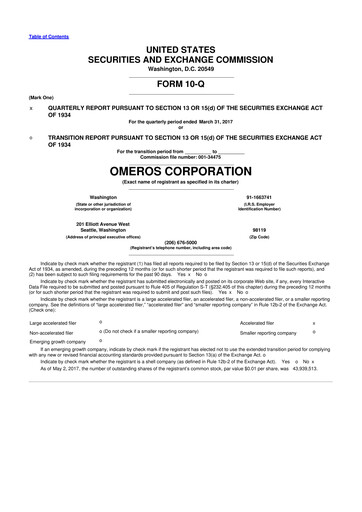 Vorschaubild Omeros Corporation 10-Q Quartalsbericht 2017 
