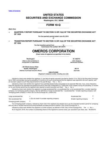 Vorschaubild Omeros Corporation 10-Q Quartalsbericht 2018 