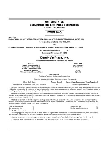 Thumbnail Domino's Pizza 10-Q Quarterly Report FY 