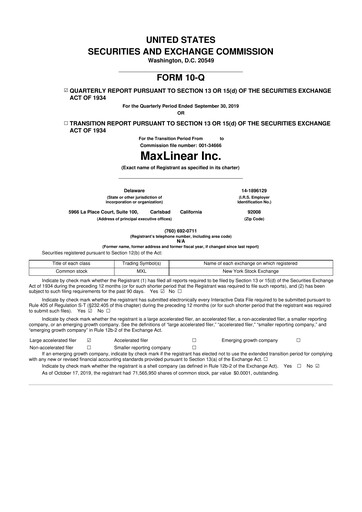 Thumbnail MaxLinear 10-Q Quarterly Report FY2019 