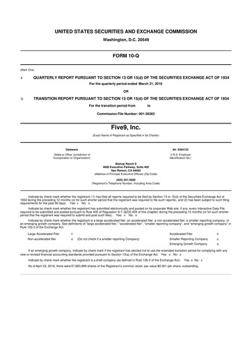 Thumbnail Five9 10-Q Quarterly Report FY2018 