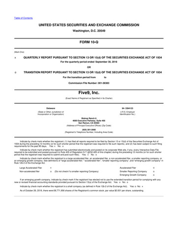 Thumbnail Five9 10-Q Quarterly Report FY2018 