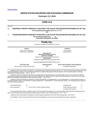 Thumbnail Five9 10-Q Quarterly Report FY2019 