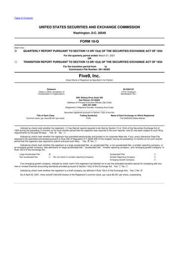 Thumbnail Five9 10-Q Quarterly Report FY2021 