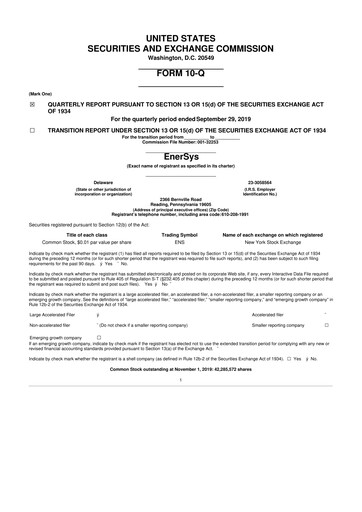 Thumbnail EnerSys 10-Q Quarterly Report FY2020 