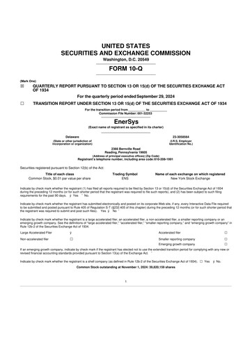 Thumbnail EnerSys 10-Q Quarterly Report FY2025 