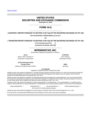 Vorschaubild Morningstar
 10-Q Quartalsbericht 2011 