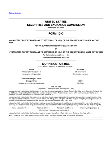 Vorschaubild Morningstar
 10-Q Quartalsbericht 2011 