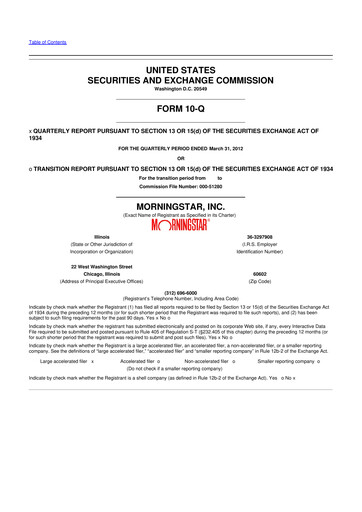 Vorschaubild Morningstar
 10-Q Quartalsbericht 2012 