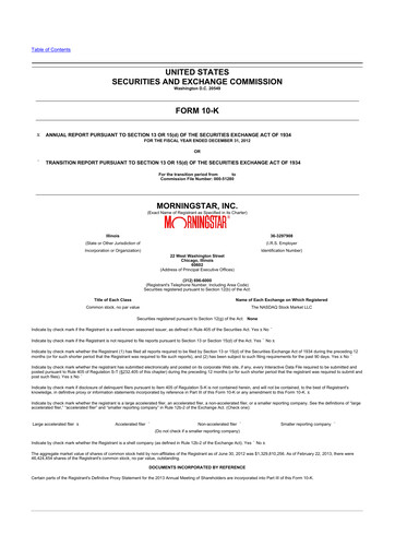 Thumbnail Morningstar
 10-K Annual Report 2012