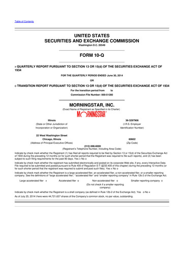 Vorschaubild Morningstar
 10-Q Quartalsbericht 2014 