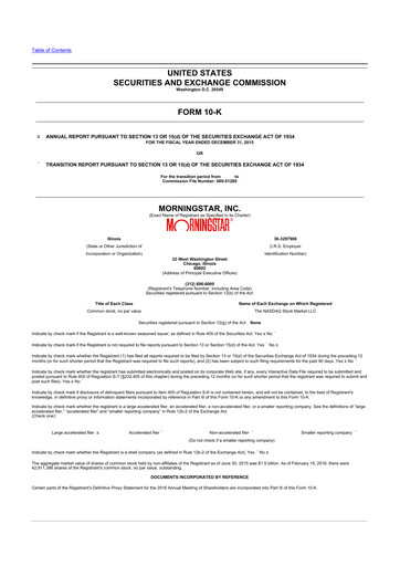 Thumbnail Morningstar
 10-K Annual Report 2015