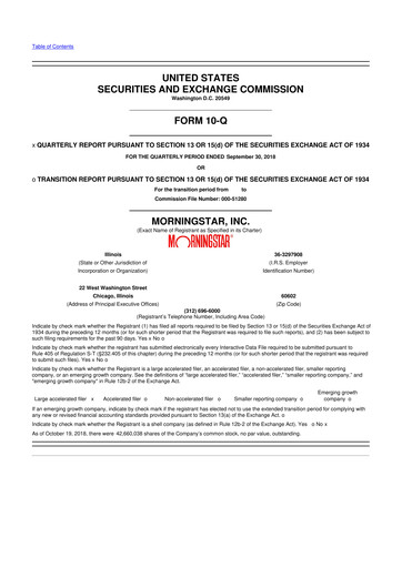 Vorschaubild Morningstar
 10-Q Quartalsbericht 2018 