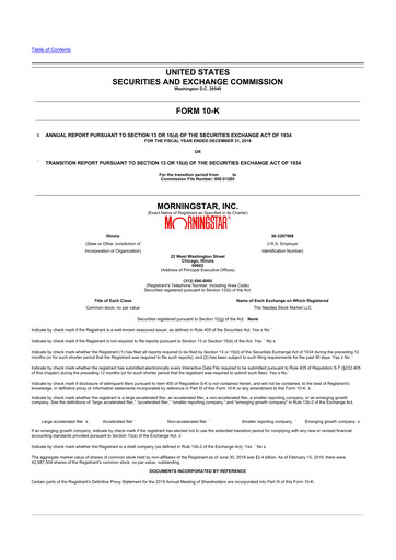 Thumbnail Morningstar
 10-K Annual Report 2018