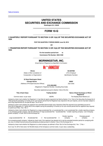 Vorschaubild Morningstar
 10-Q Quartalsbericht 2019 