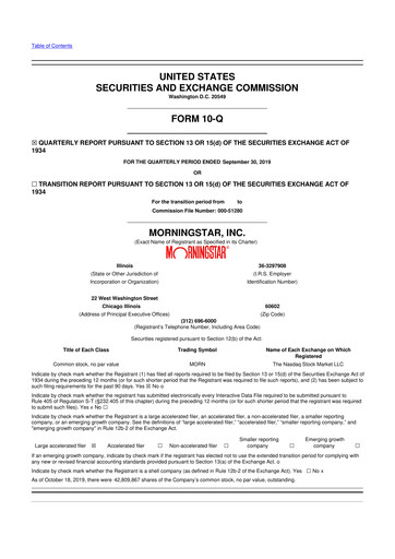 Vorschaubild Morningstar
 10-Q Quartalsbericht 2019 