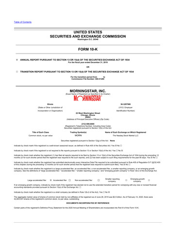 Thumbnail Morningstar
 10-K Annual Report 2019